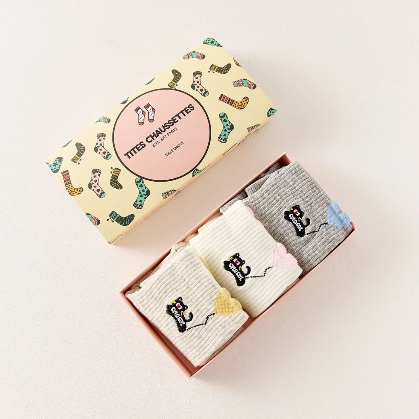 3er-Set Socken - Katze mit Herzballon