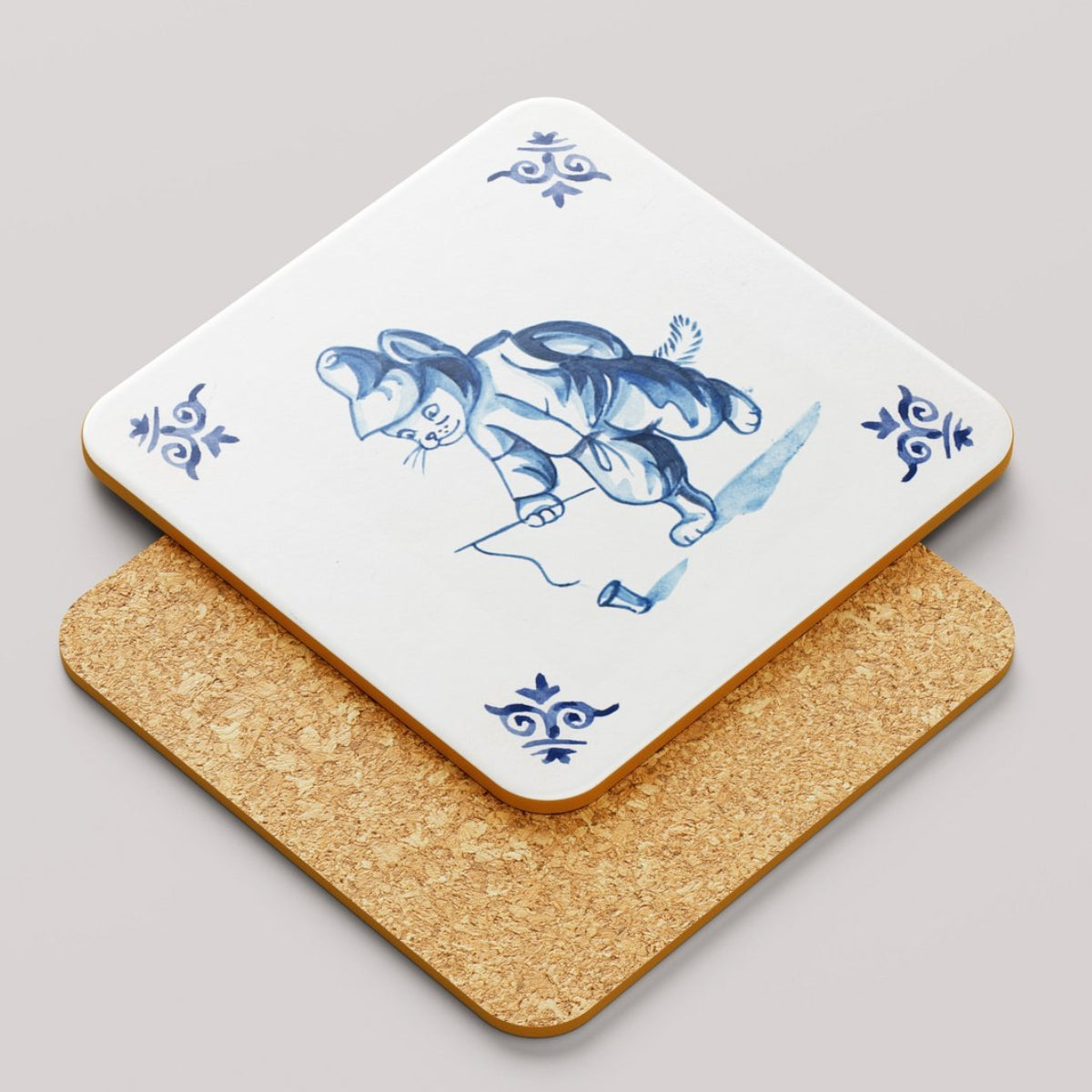 Untersetzer in Delfter Blau Design - spielende Katzen Untersetzer