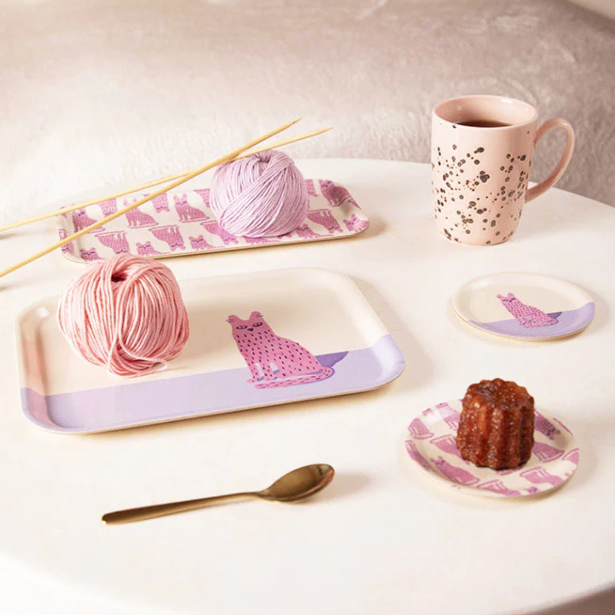 Kaffeetablett mit pinken Katzen All the ways to say