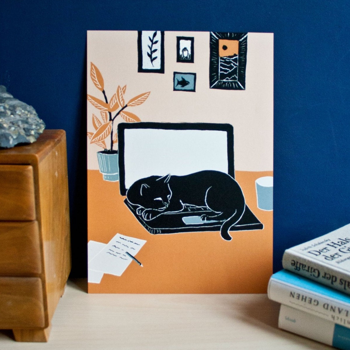 Poster schlafende Katze auf Laptop - A4 Poster