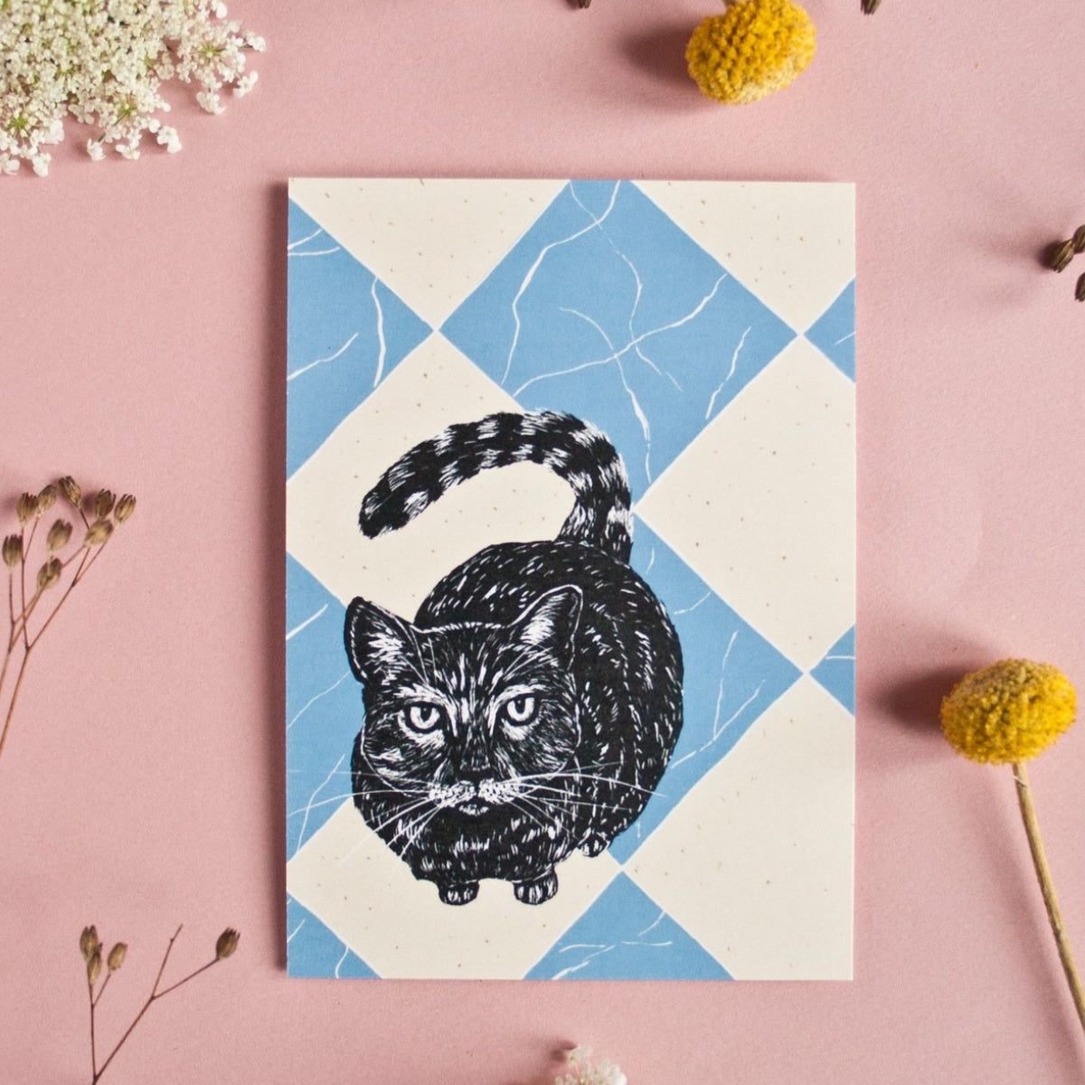 Postkarte Katze auf Mamorboden Postkarte