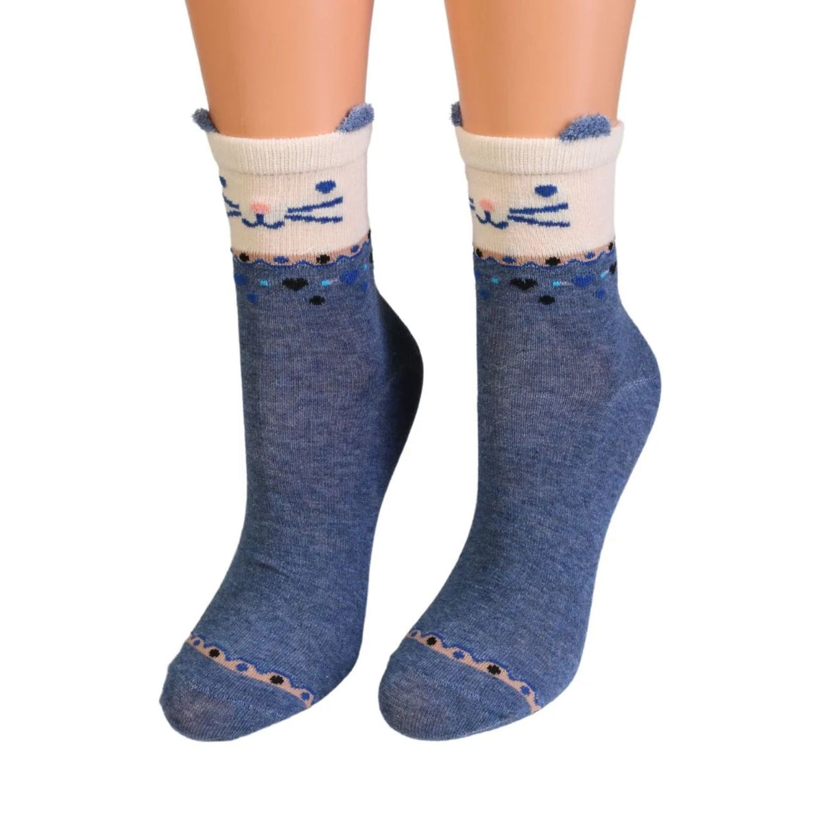 blaue Socken mit Katzengesicht - Maisie
