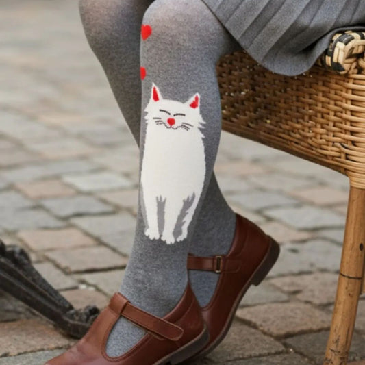 Strumpfhose für Kinder mit Katze - grau