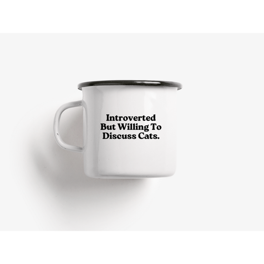 Emaille Tasse mit schwarzer Katze – Robuste Katzentasse mit Spruch Teetasse
