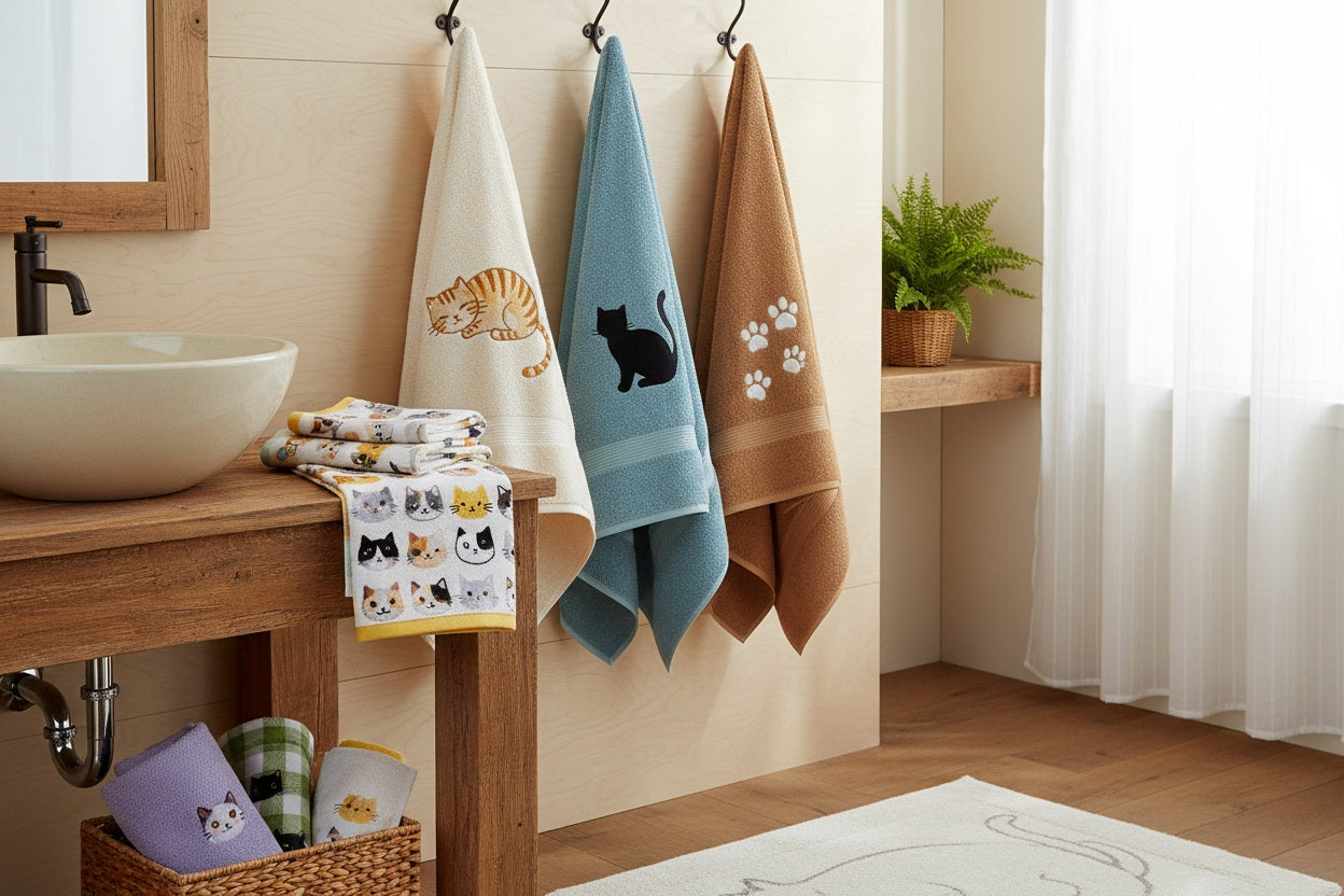 Hand- und Badetücher mit Katzenmotiv