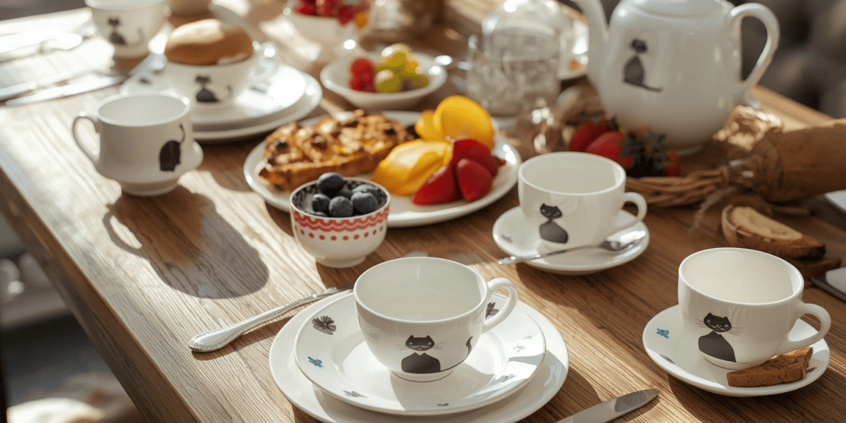 Geschirr mit Katzenmotiv