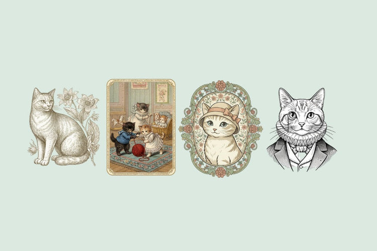 Vintage, Retro und historische Katzen Designs