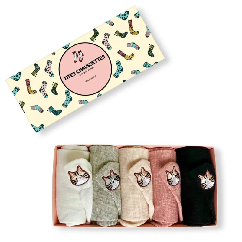 5er-Set Katzensocken mit getigerter Katze