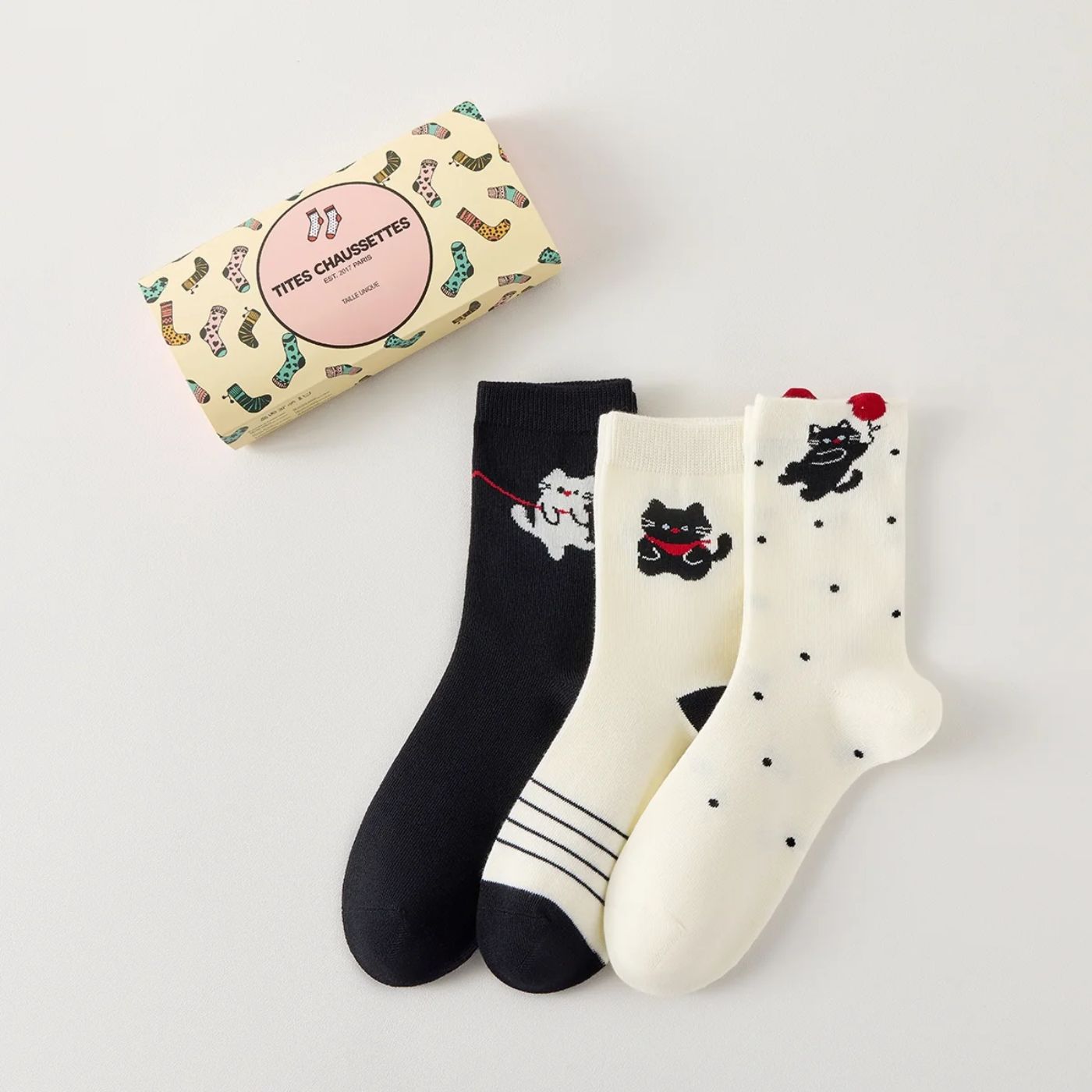 3er-Set Katzensocken mit verspieltem Katzendesign