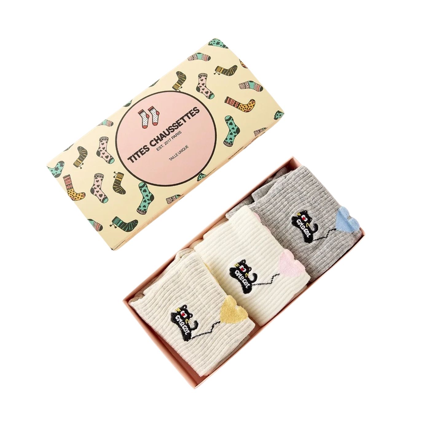 3er-Set Socken - Katze mit Herzballon