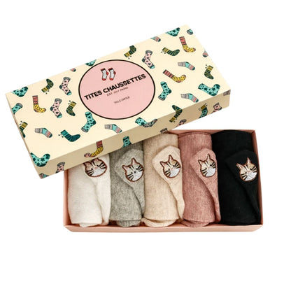 5er-Set Katzensocken mit getigerter Katze