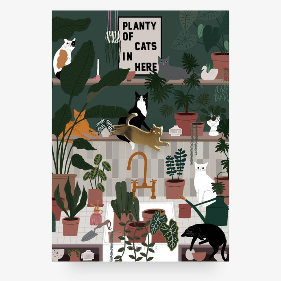 Ansteckpin Katze mit Karte - PLANTY OF CATS IN HERE Ansteckpin