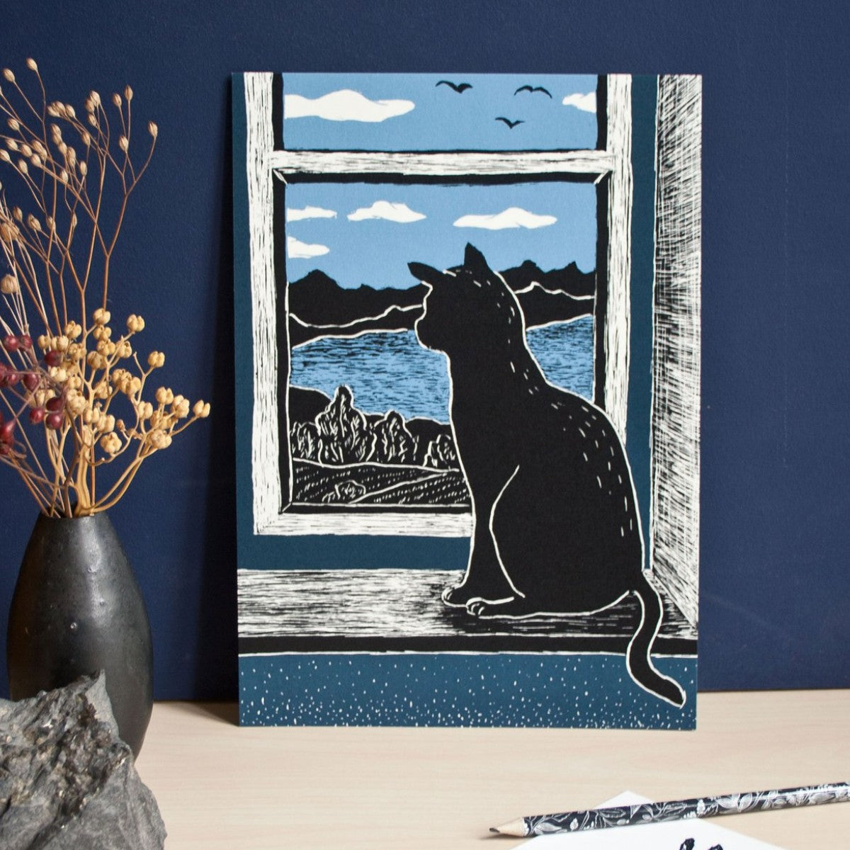 Poster Katze schaut aus dem Fenster - A4 Poster