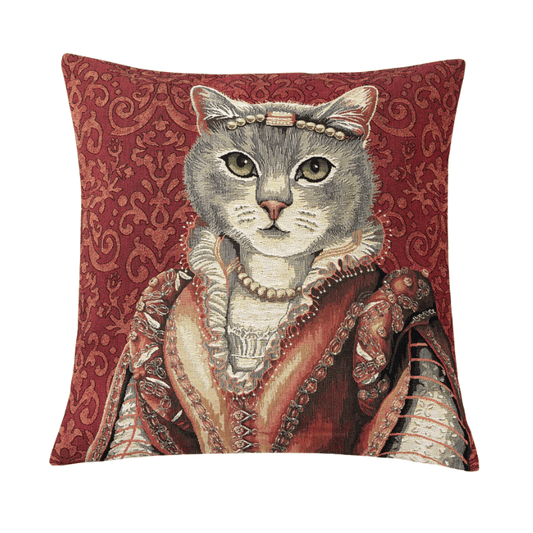 Kissenhülle Katze Bianca mit Diadem 45x45 cm Gobelin Kissenhülle