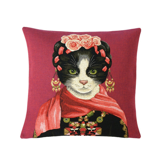 Kissenhülle Katze mit Blumenkrone - rot