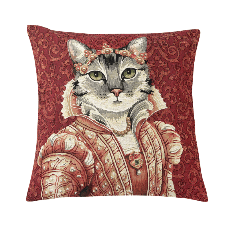 Kissenhülle Katze Lucrecia mit Diadem 45x45 cm Gobelin Kissenhülle