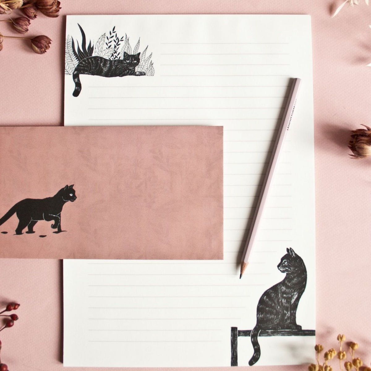 Briefpapier Set mit Katze Briefumschlag