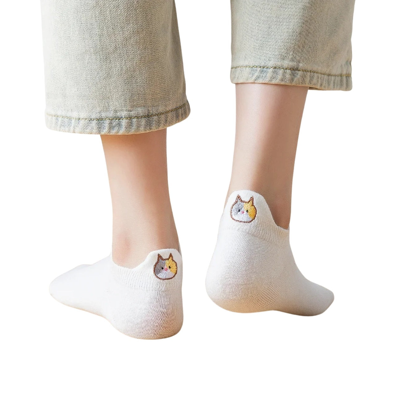 Katzensocken mit bestickter Fersenlasche