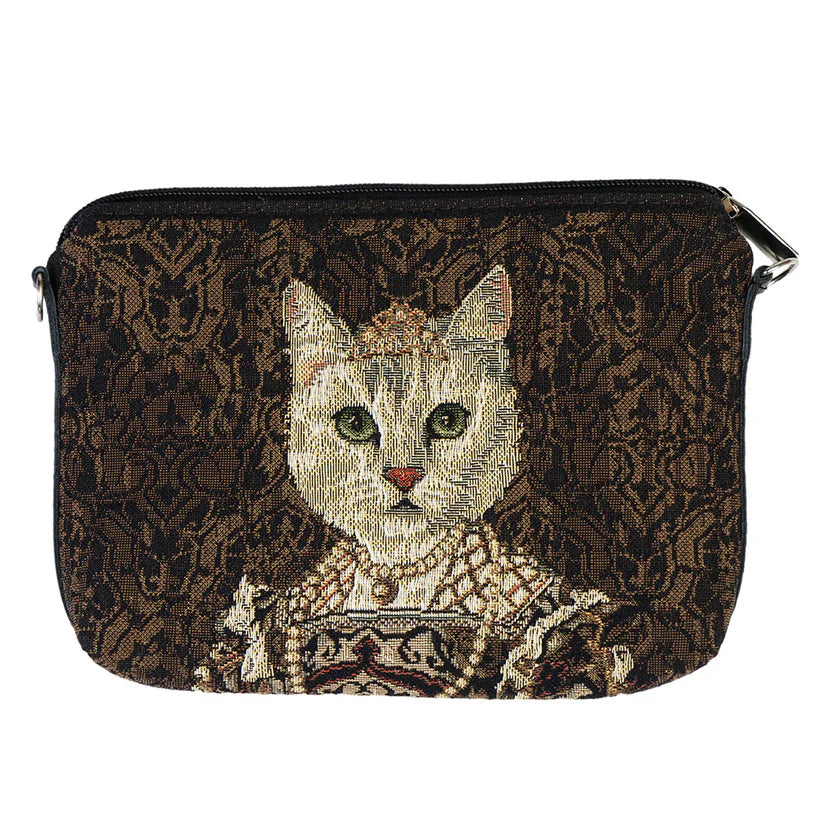 Tasche Katze mit Krone Braun 20x15 cm Gobelin für Katzenfans Handtasche