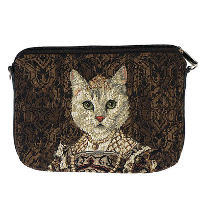 Tasche Katze mit Krone Braun 20x15 cm Gobelin für Katzenfans Handtasche