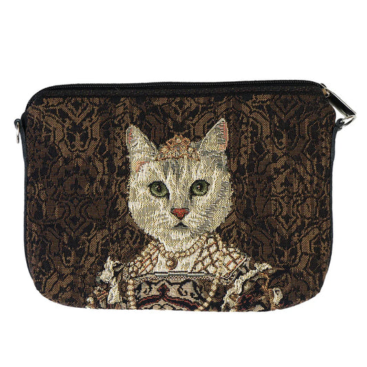 Tasche Katze mit Krone Braun 20x15 cm Gobelin für Katzenfans Handtasche