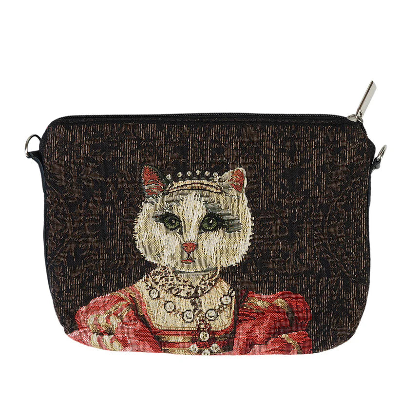 Tasche Katze mit Krone Rot 20x15 cm Gobelin für Katzenfans Handtasche