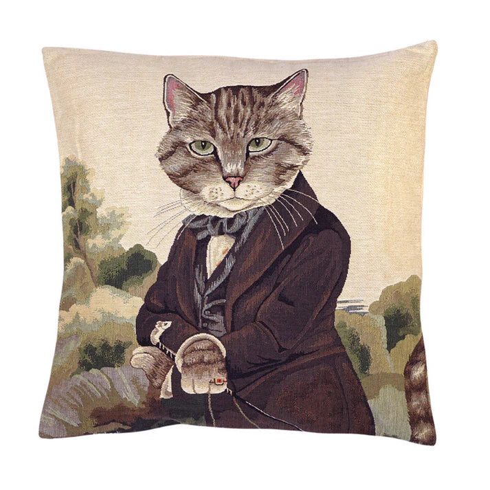 Gobelin Kissenhülle Kater im Reitrock – Elegantes Katzen-Dekokissen