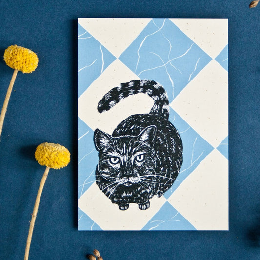 Postkarte Katze auf Mamorboden Postkarte