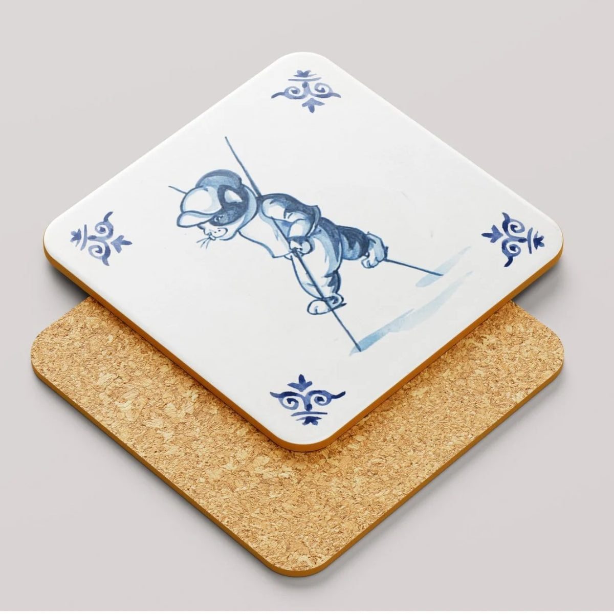 Untersetzer in Delfter Blau Design - spielende Katzen Untersetzer
