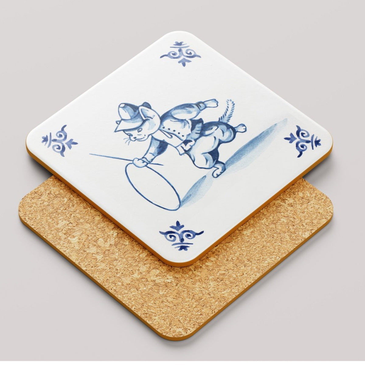 Untersetzer in Delfter Blau Design - spielende Katzen Untersetzer