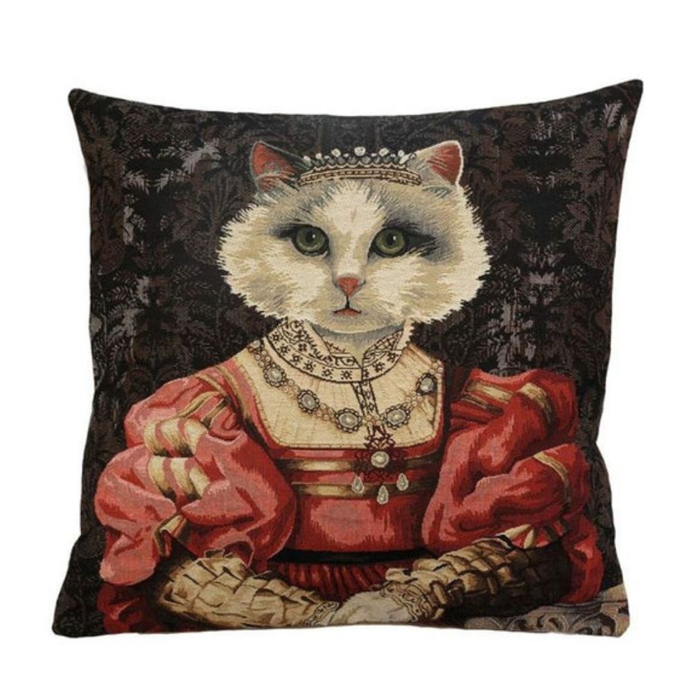Gobelin Kissenhülle Katze mit Krone 45 × 45 cm