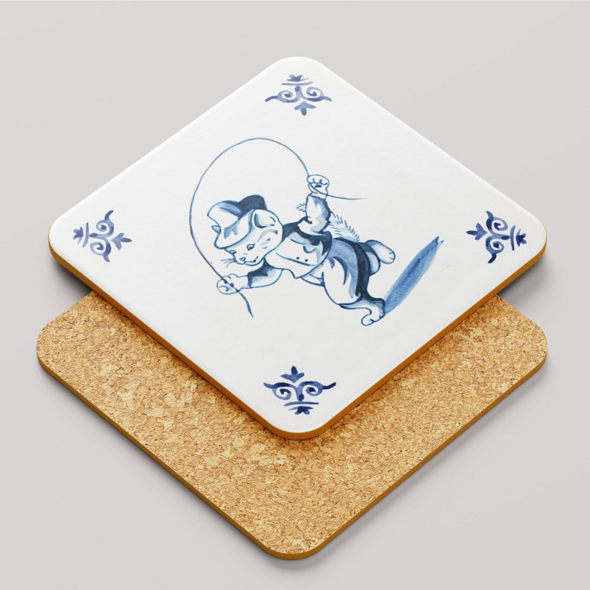 Untersetzer in Delfter Blau Design - spielende Katzen Untersetzer