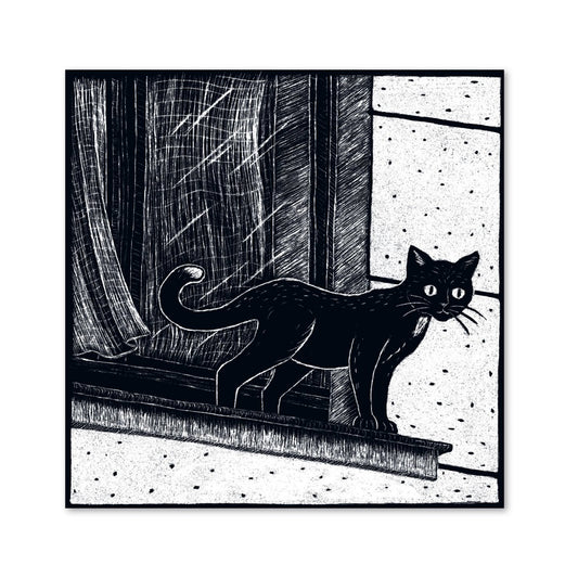 quadratische Postkarte Katze am Fenster Postkarte