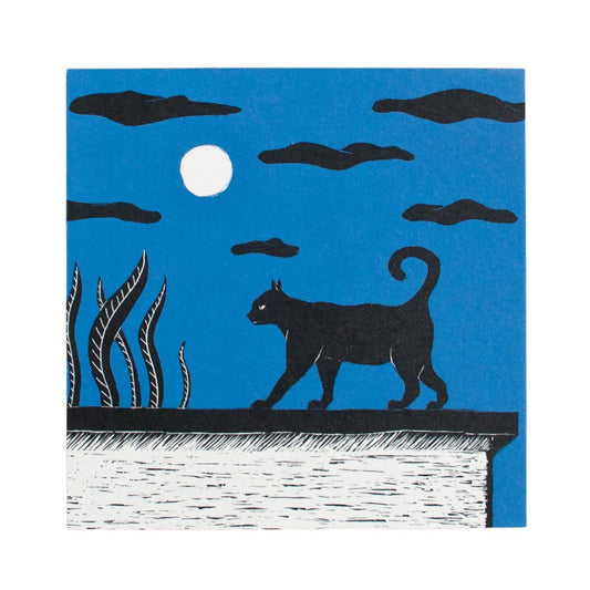 quadratische Postkarte Katze bei Vollmond Postkarte