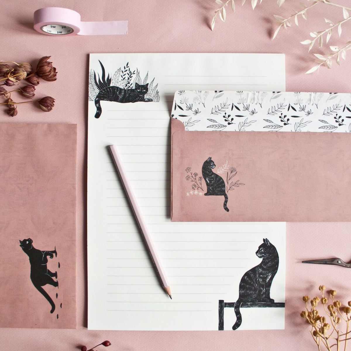 Briefpapier Set mit Katze Briefumschlag