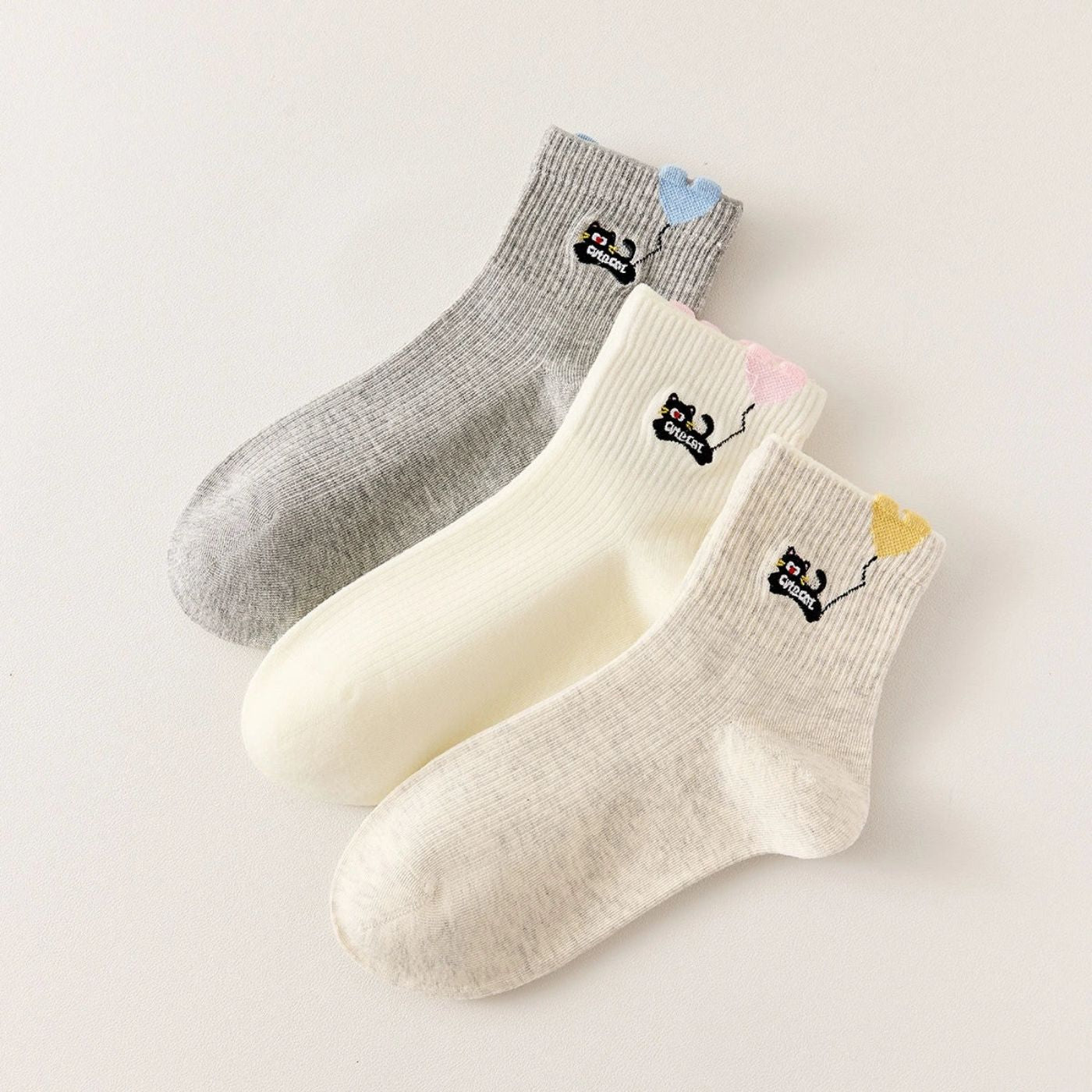 3er-Set Socken - Katze mit Herzballon