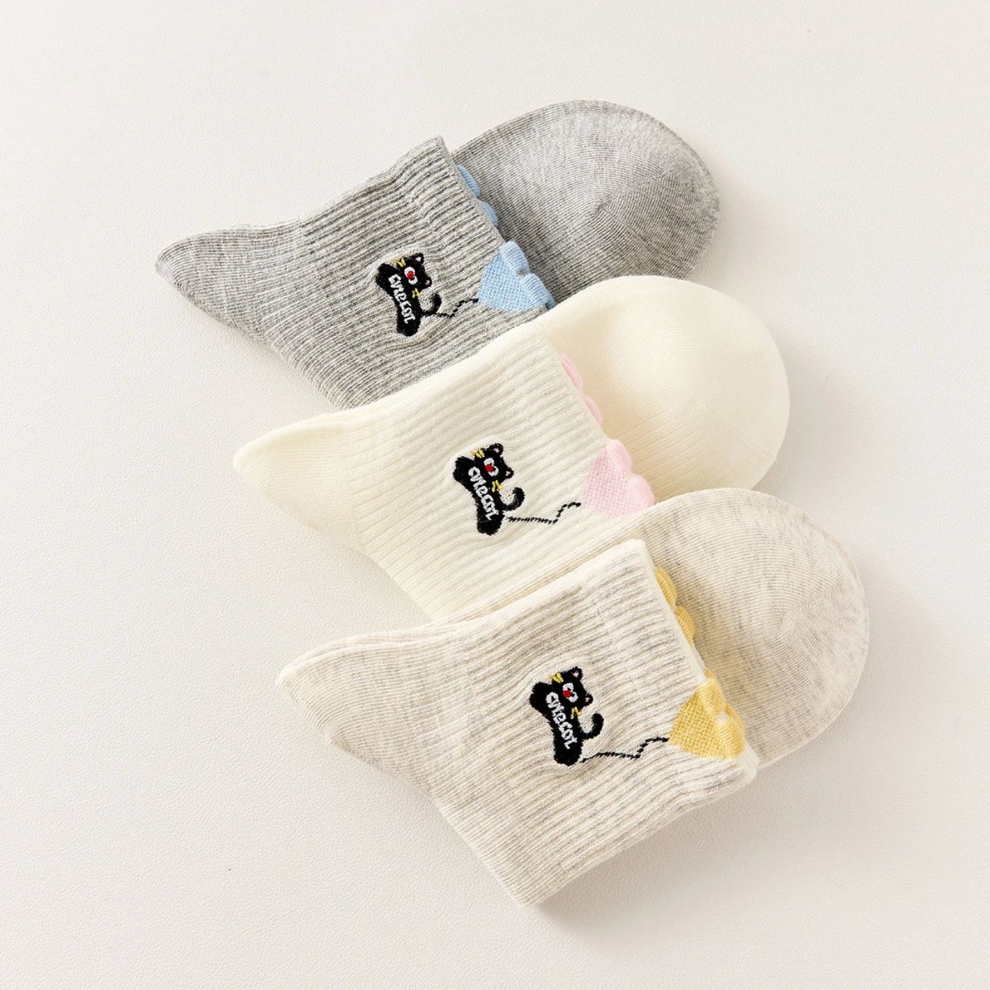 3er-Set Socken - Katze mit Herzballon