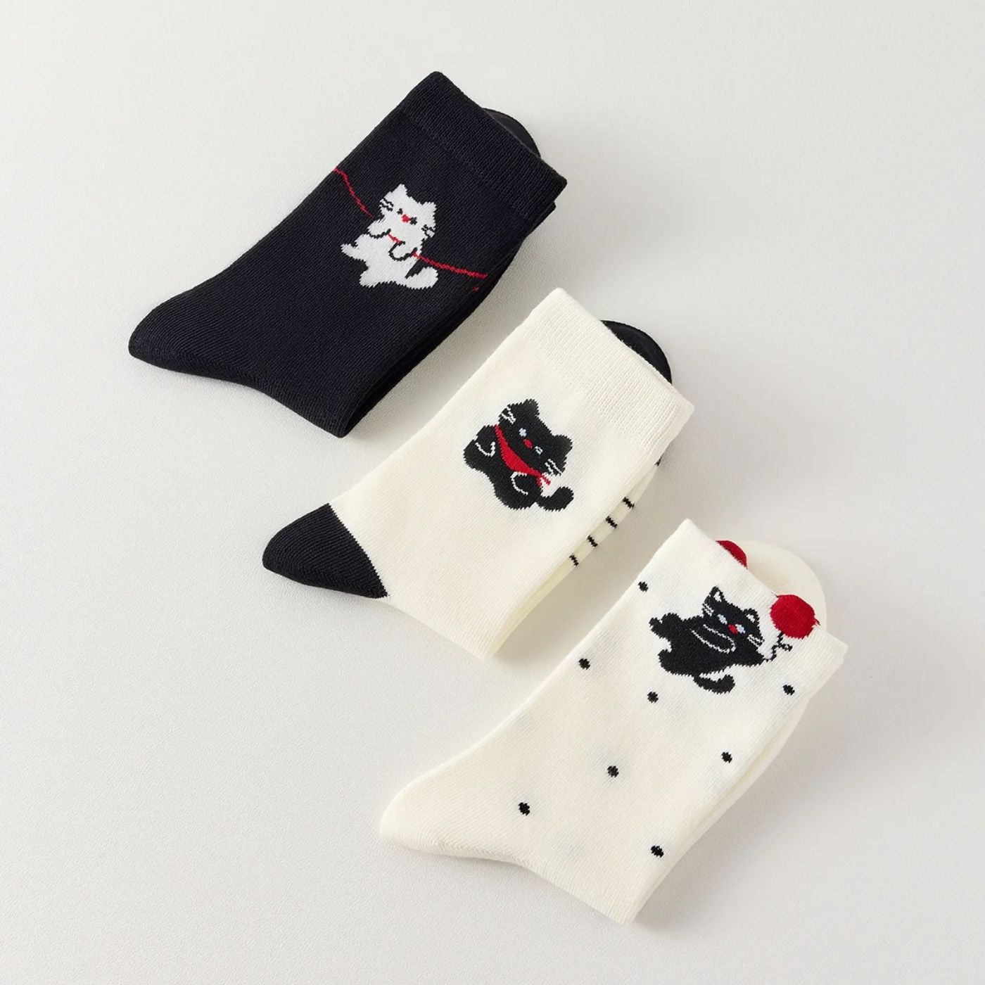 3er-Set Katzensocken mit verspieltem Katzendesign