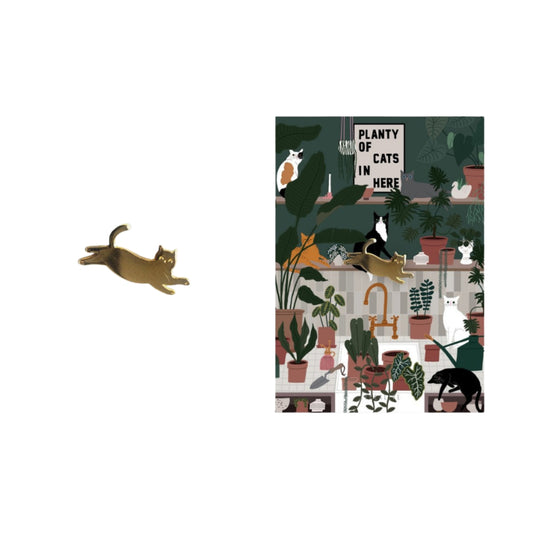 Ansteckpin Katze mit Karte - PLANTY OF CATS IN HERE Ansteckpin