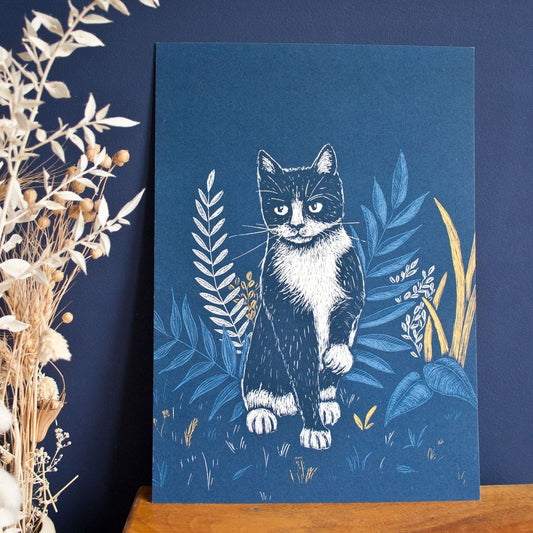 Poster Katze mit Pflanzen - A4 Poster