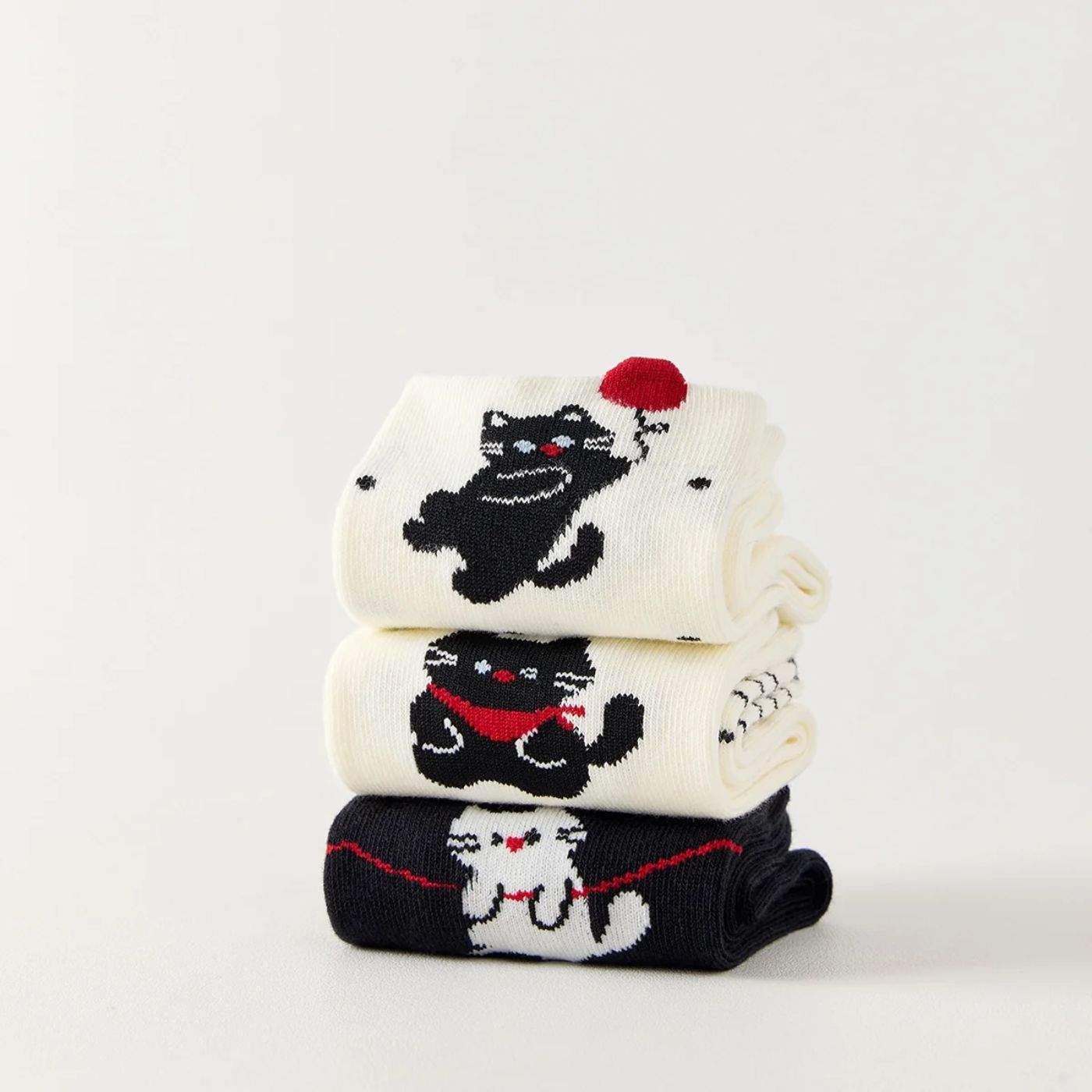 3er-Set Katzensocken mit verspieltem Katzendesign