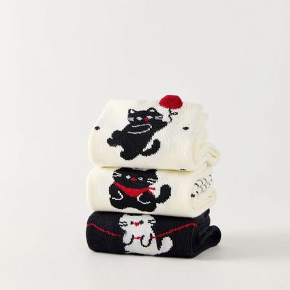 3er-Set Katzensocken mit verspieltem Katzendesign