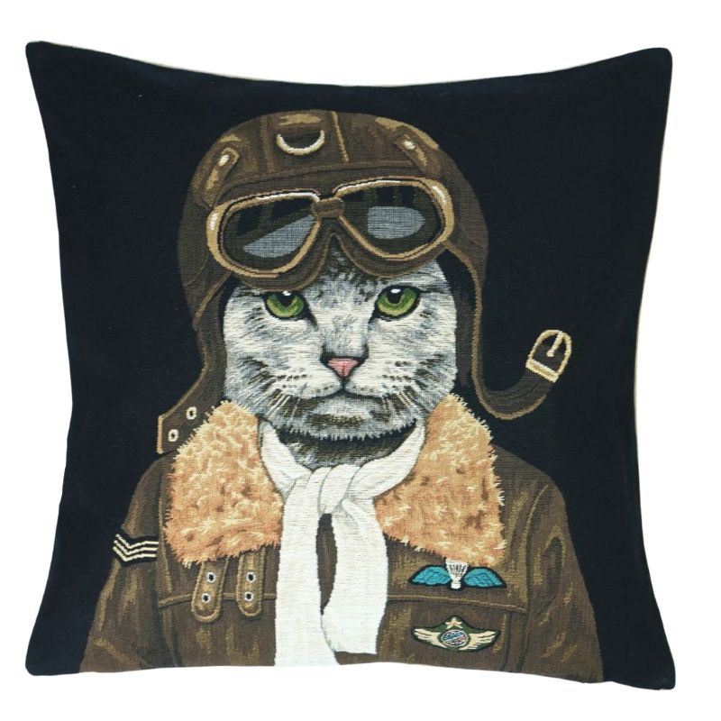 Kissenhülle Katze in Fliegeruniform