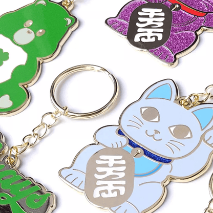 Schlüsselanhänger Maneki Neko - hellblaue Winkekatze Studio Inktvis