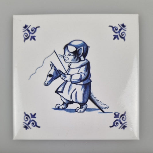 Kühlschrankmagnet Delfter Blau Design - Katze mit Reitpferd Magnet