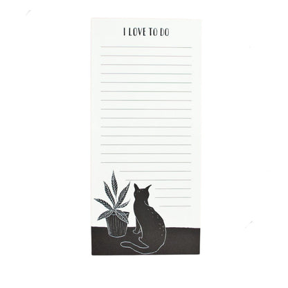 langer Notizblock - schwarze Katze mit Pflanze Notizblock