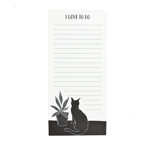 langer Notizblock - schwarze Katze mit Pflanze Notizblock