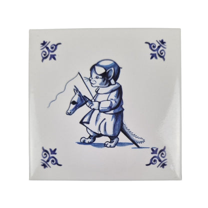 Kühlschrankmagnet Delfter Blau Design - Katze mit Reitpferd Magnet