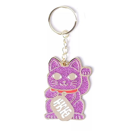 Schlüsselanhänger Maneki Neko - rosa glitzer Winkekatze Studio Inktvis