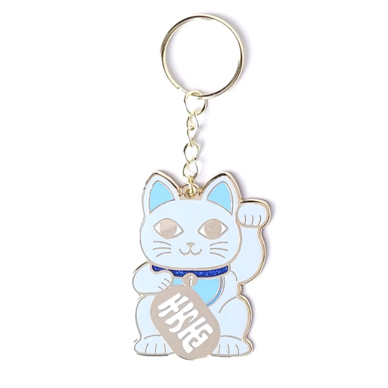 Schlüsselanhänger Maneki Neko - hellblaue Winkekatze Studio Inktvis